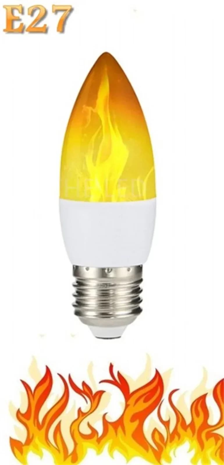 LED žarulja s efektom plamena, E14/E27, senzor gravitacije, 3 tople boje