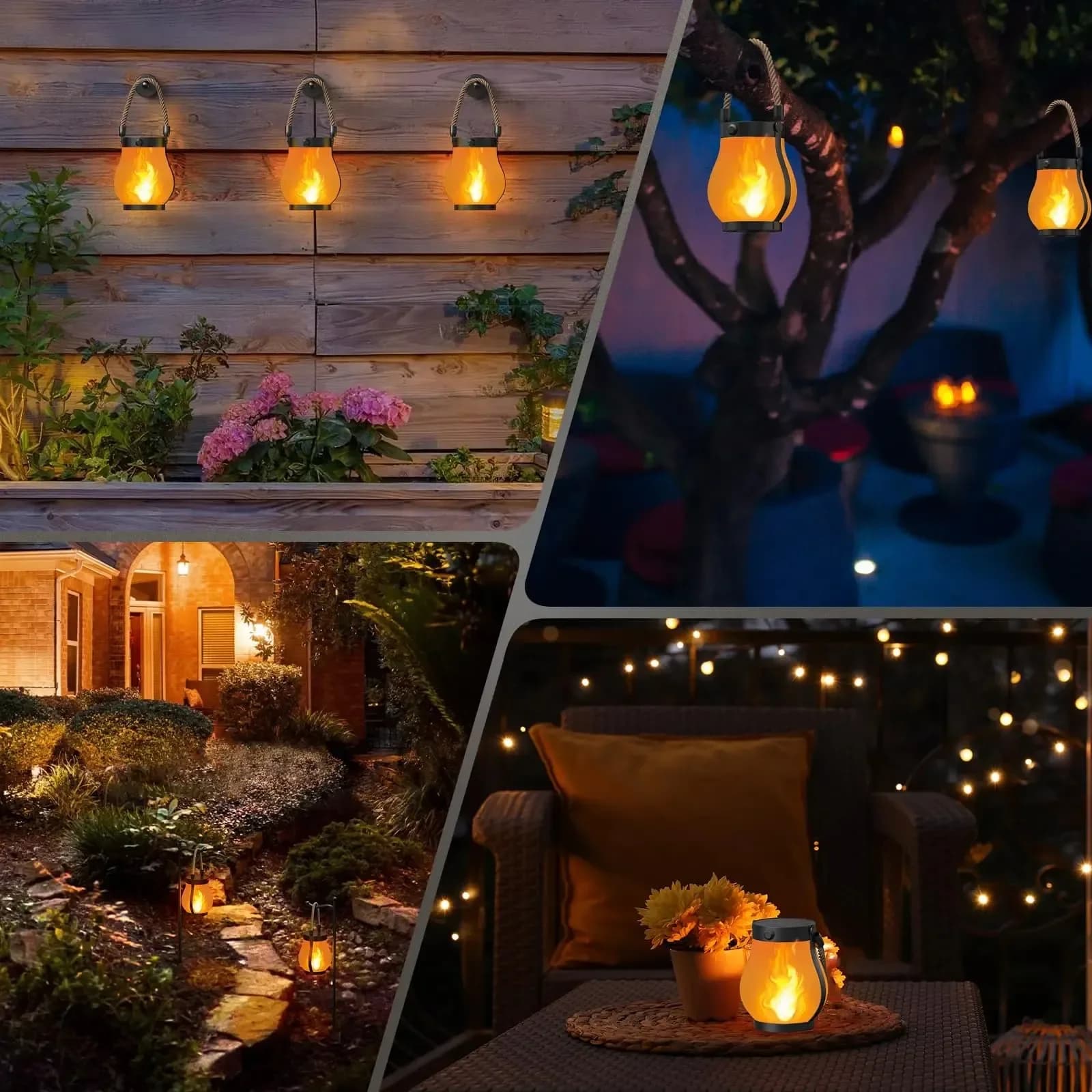 Solarna USB punjiva LED lampion, efekt plamena