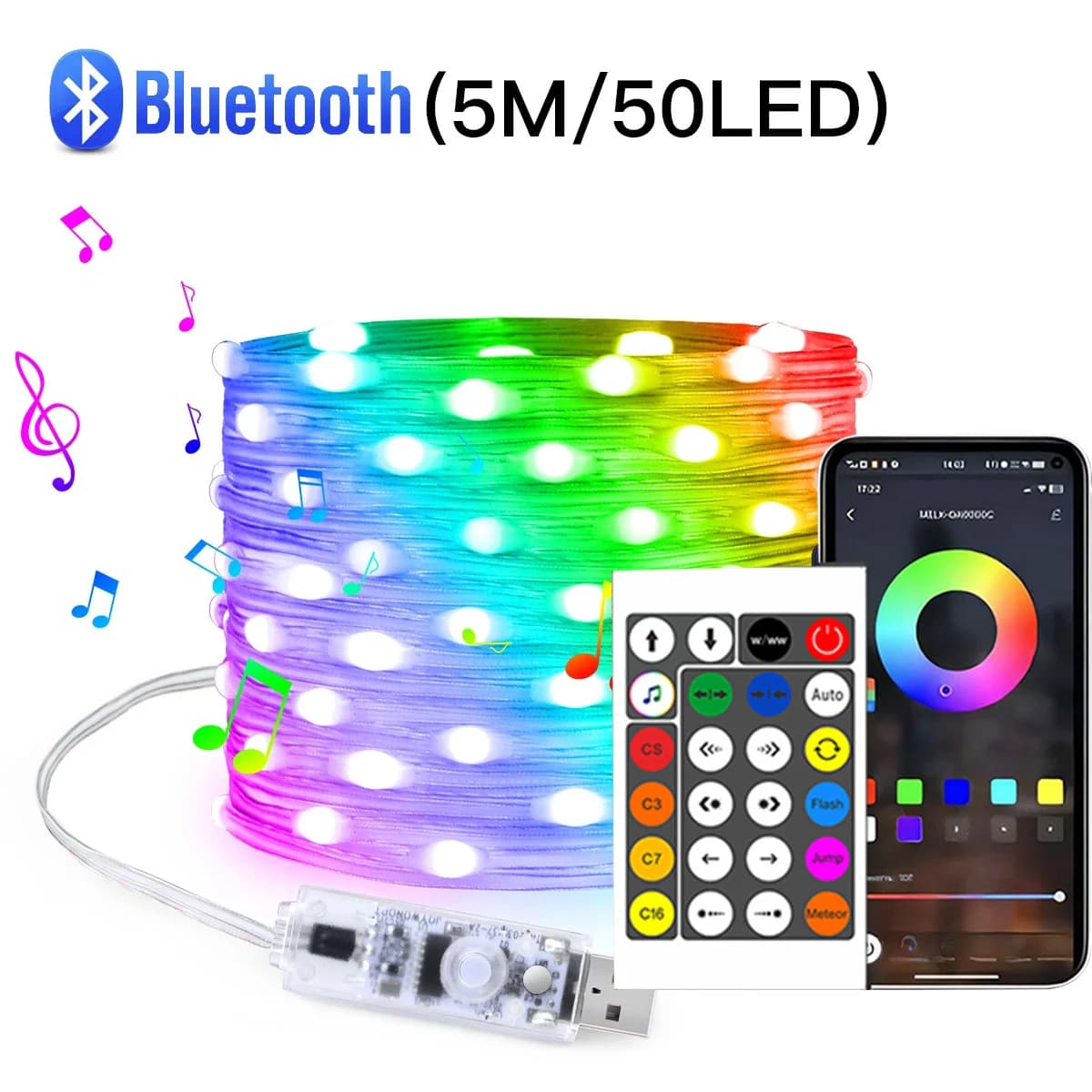 USB Bluetooth daljinski upravljane šarene LED lančane svjetlosti