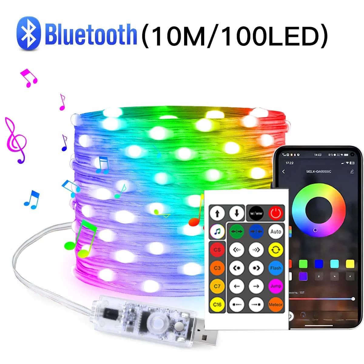 RGBIC LED lančana rasvjeta 20M, Bluetooth, USB