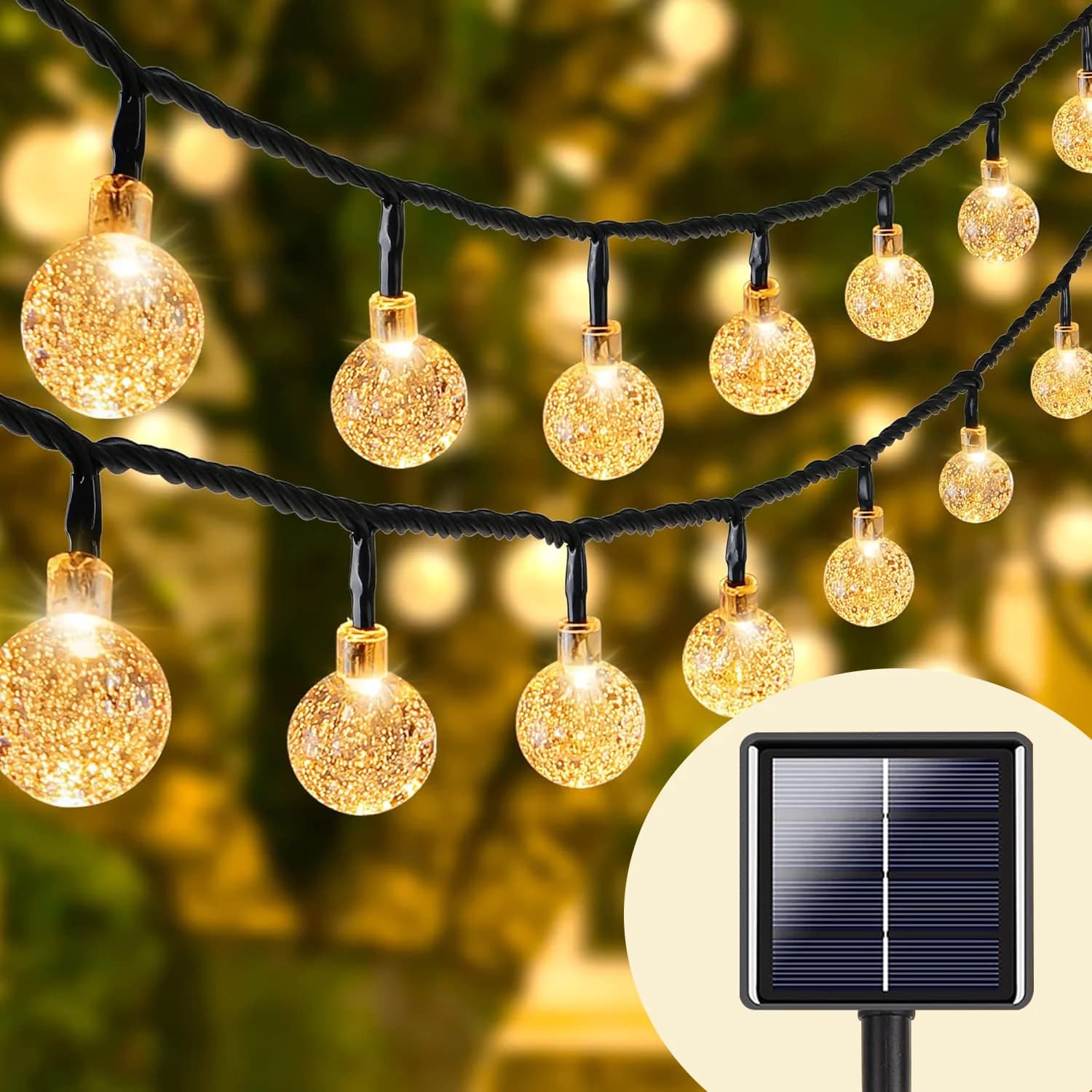 Solarna vilinska rasvjeta s kristalnim kuglicama, topla bijela za vani
